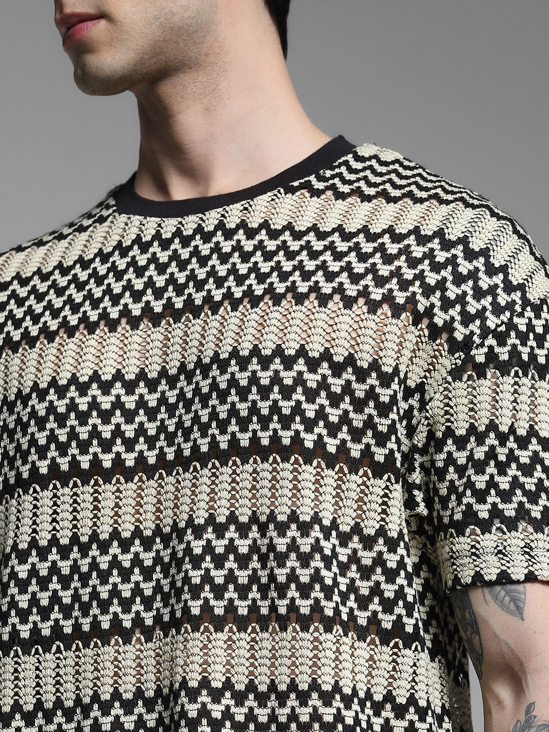 Black Colourblocked Boxy Fit T-shirt