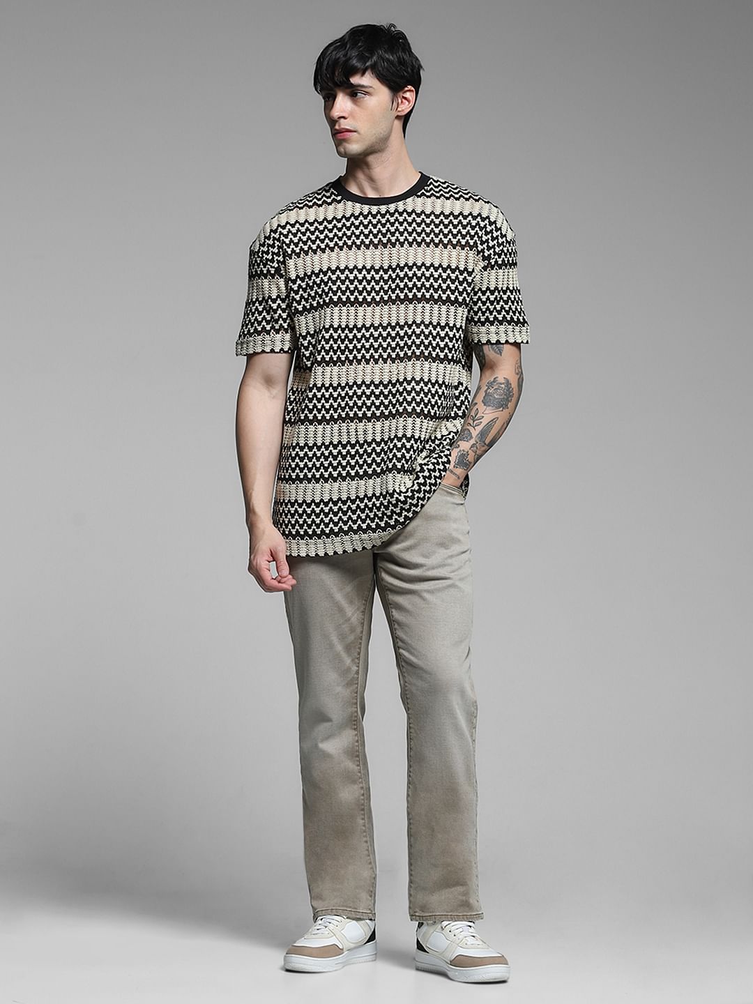 Black Colourblocked Boxy Fit T-shirt