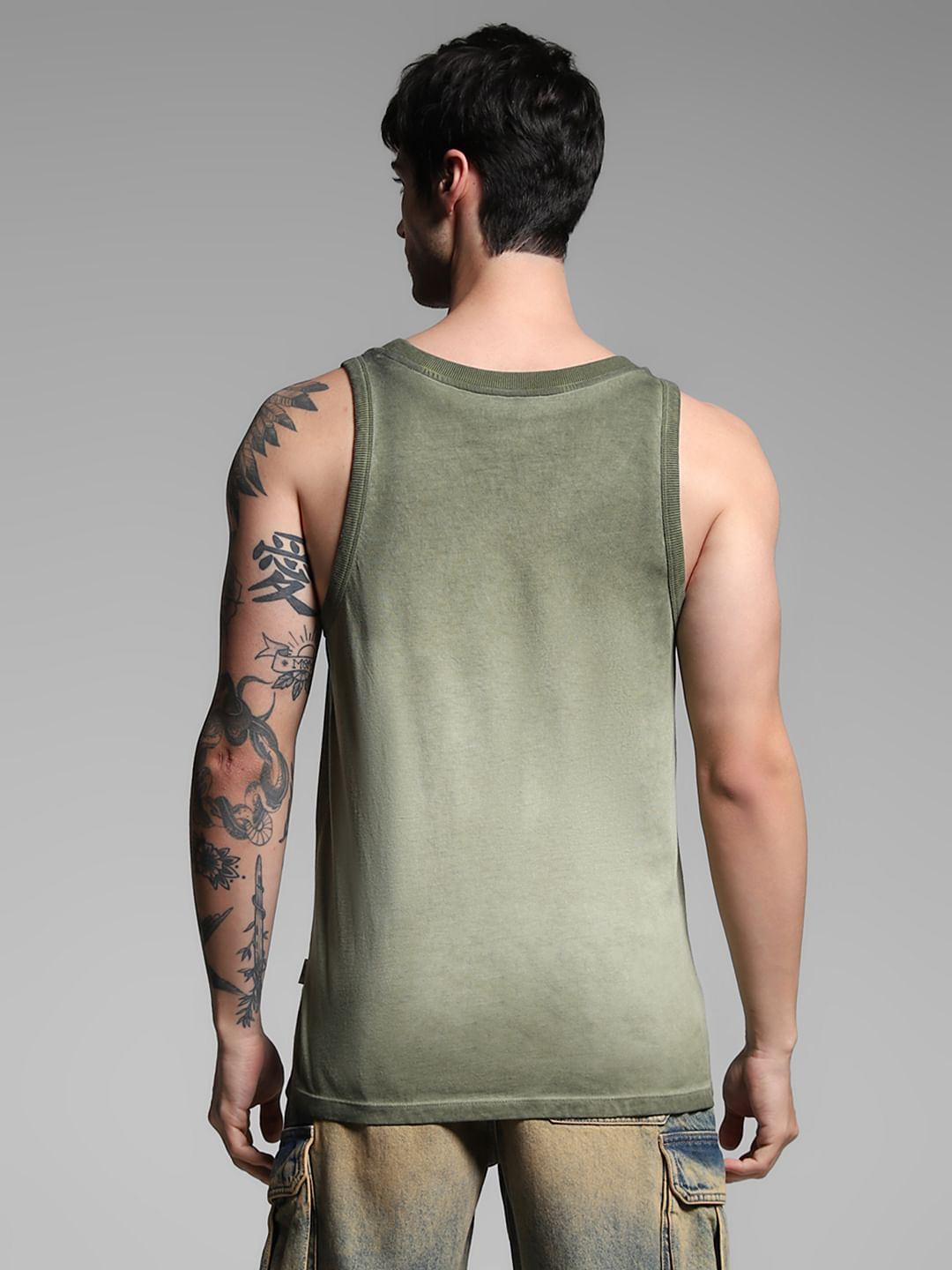 Green Washed Crew Neck Cotton Vest