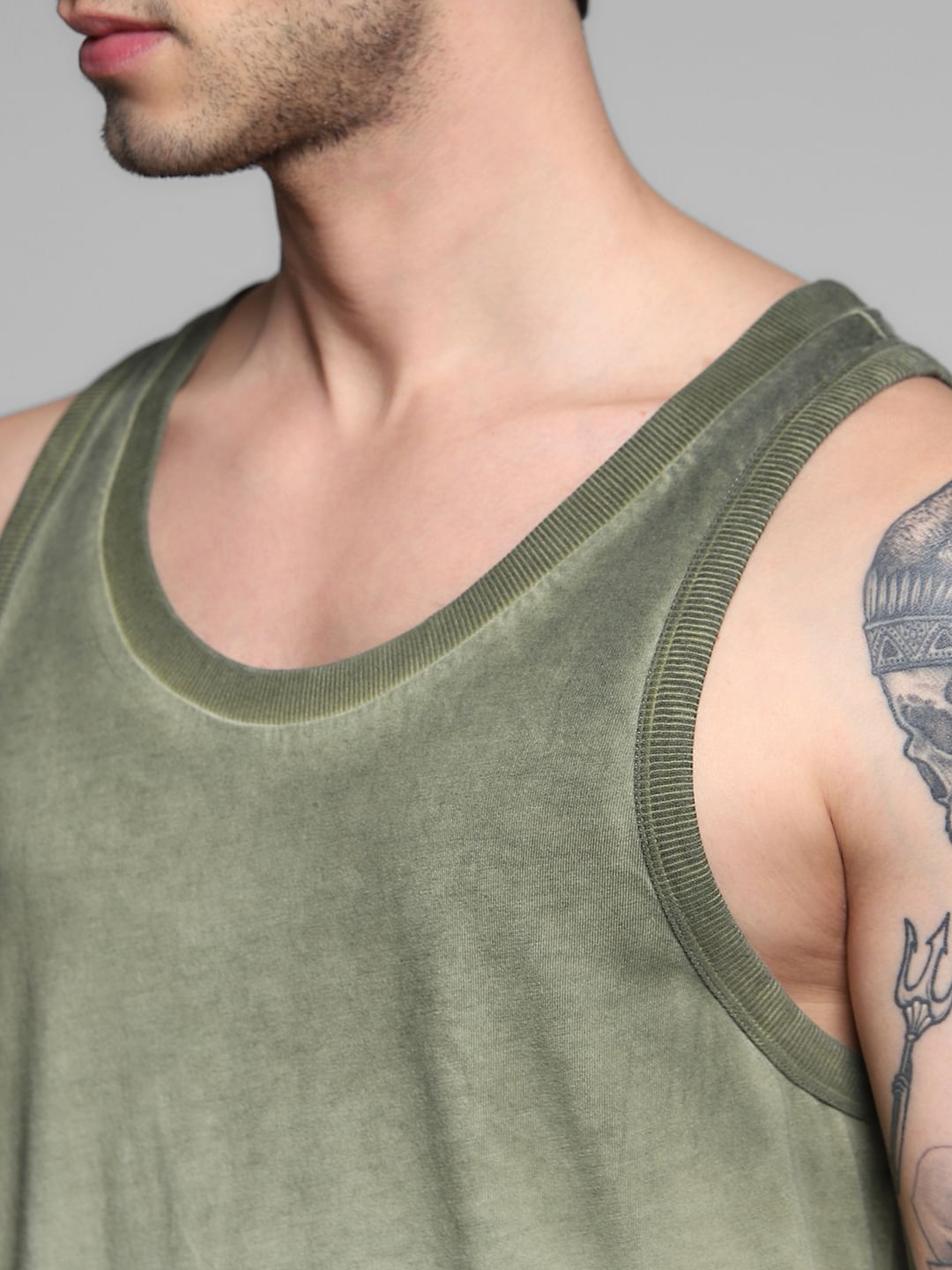 Green Washed Crew Neck Cotton Vest