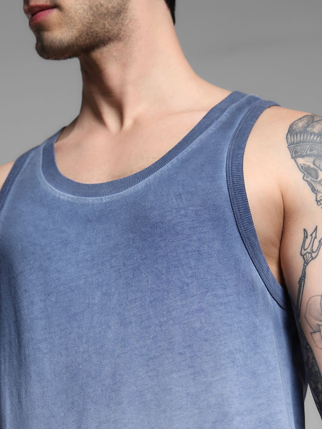Blue Washed Crew Neck Cotton Vest