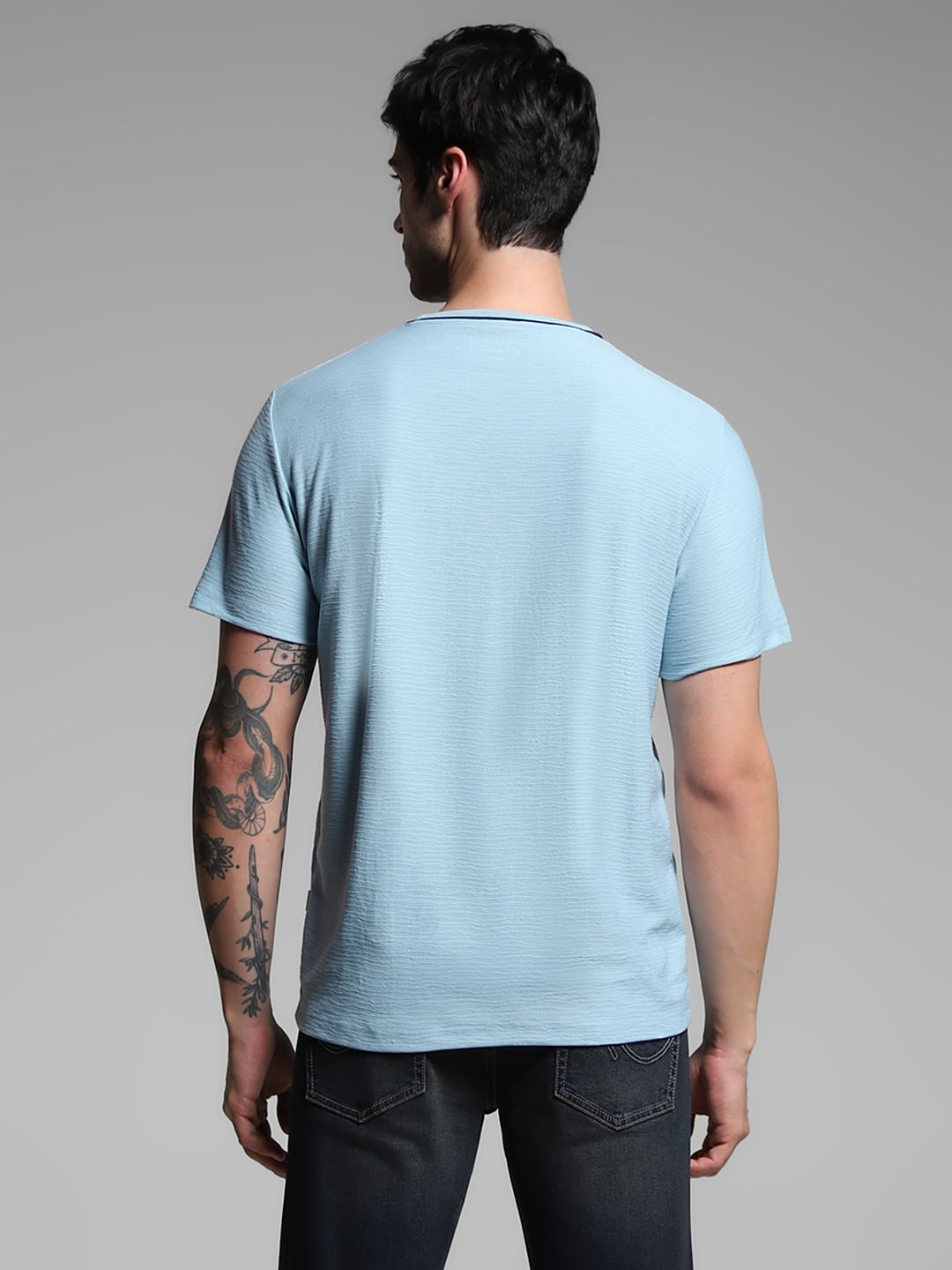 Light Blue Jacquard Crew Neck T-shirt