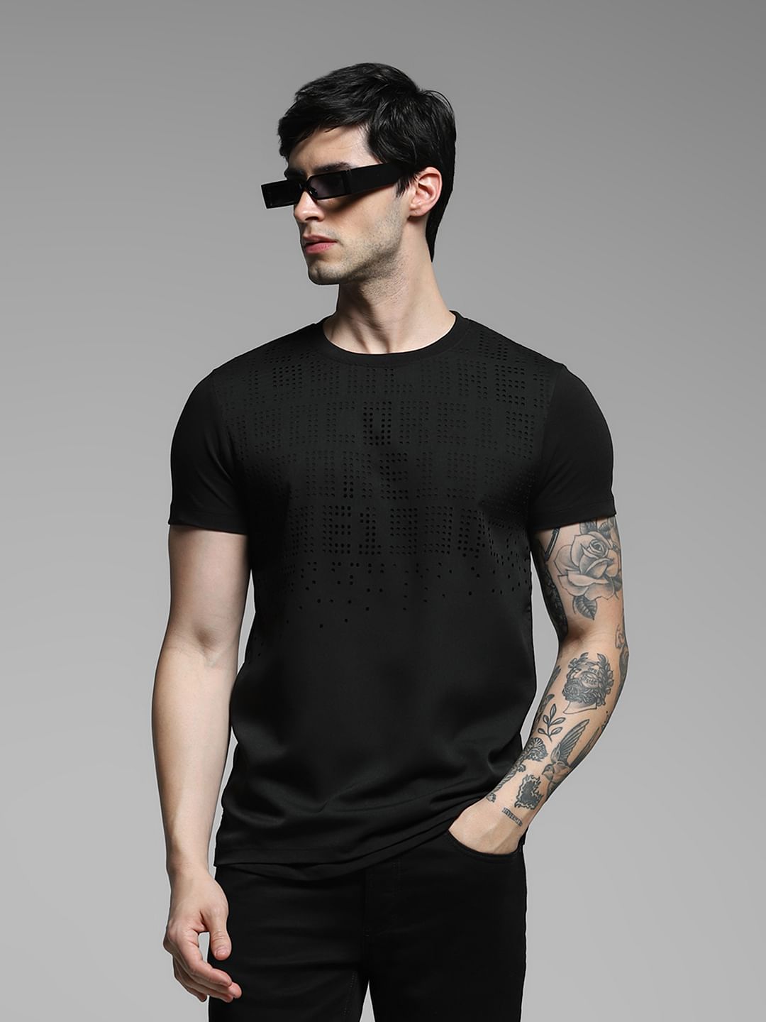 Black Cotton Crew Neck T-shirt