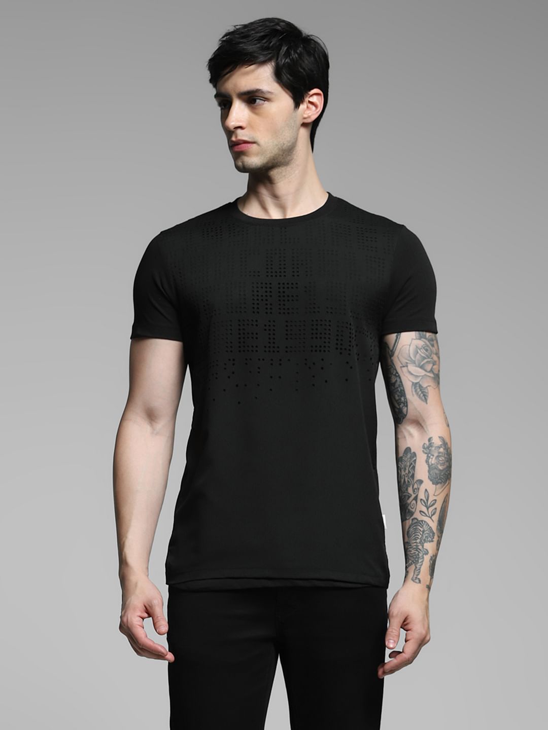 Black Cotton Crew Neck T-shirt