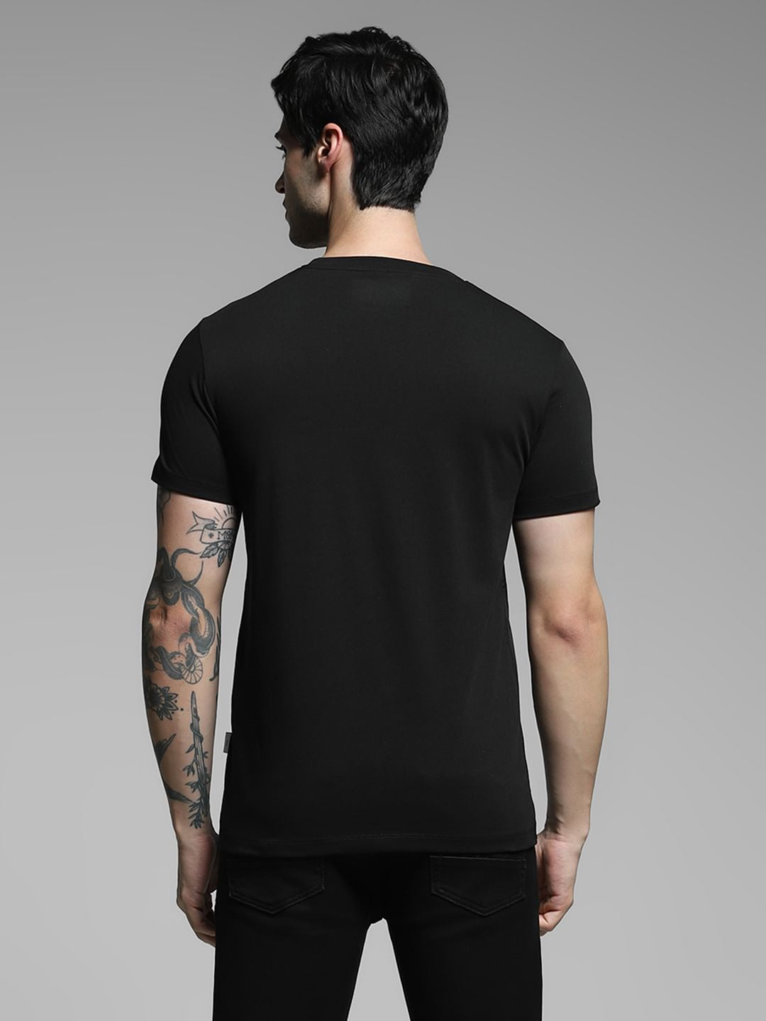 Black Cotton Crew Neck T-shirt