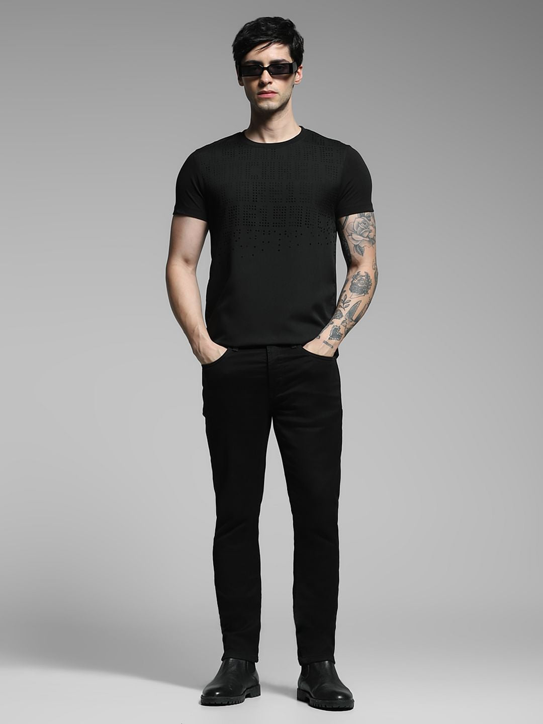 Black Cotton Crew Neck T-shirt