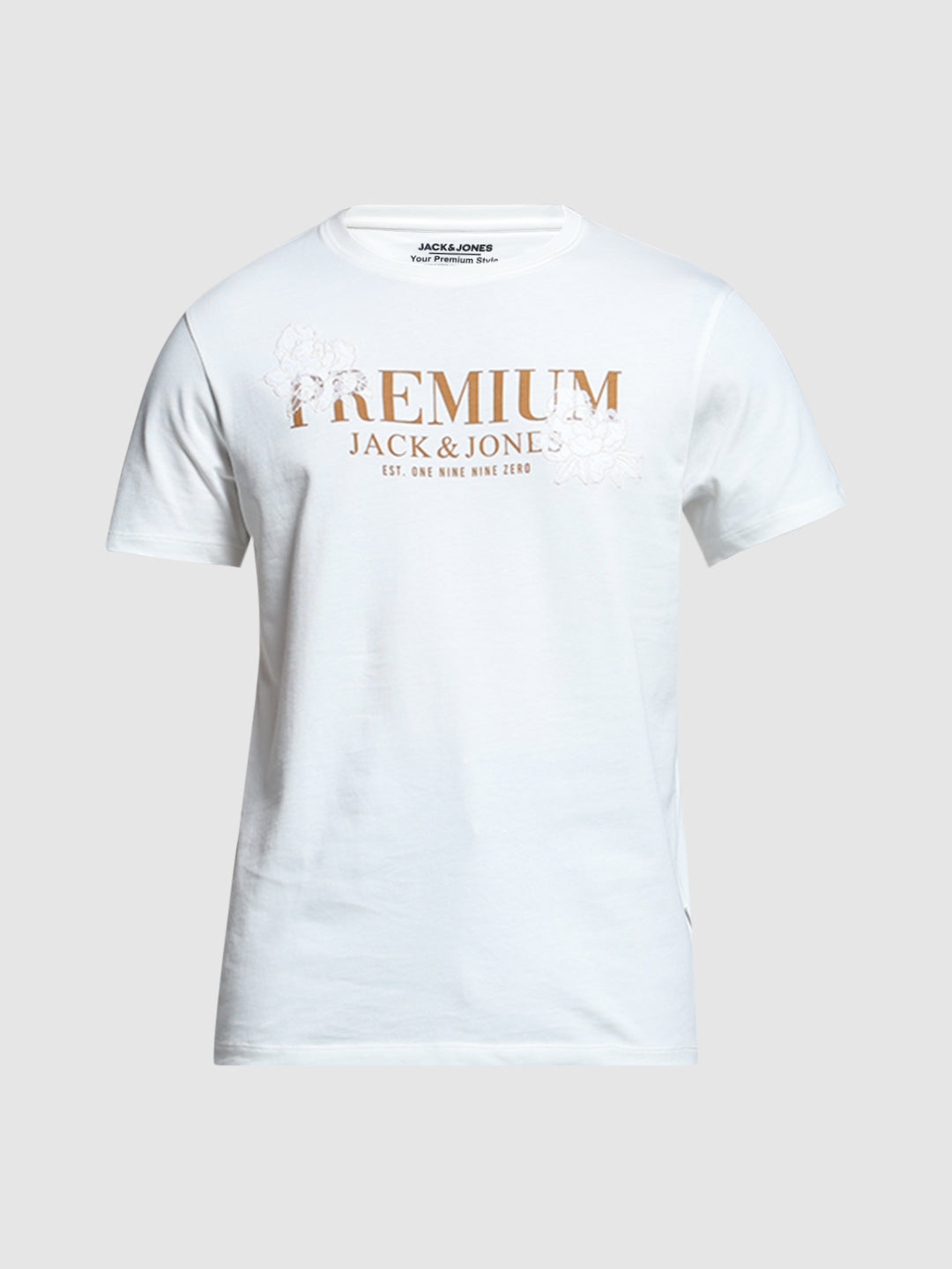JACK&JONES White Regular Fit Typography T-Shirts