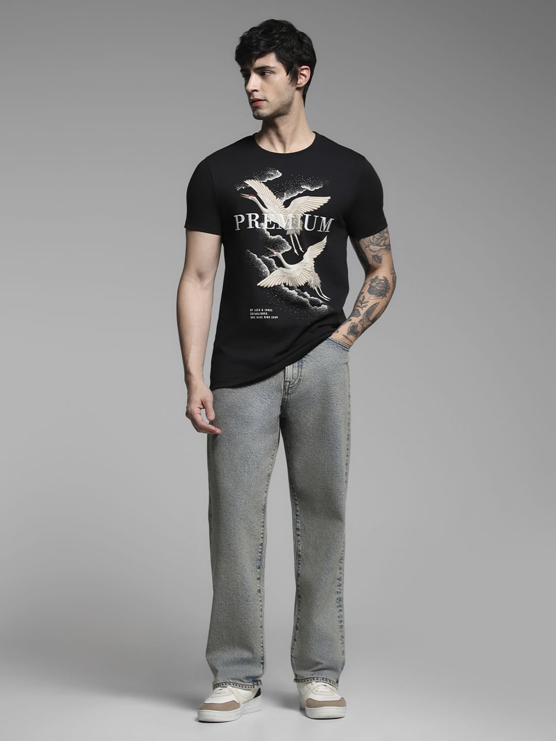 Black Graphic Print Cotton T-shirt