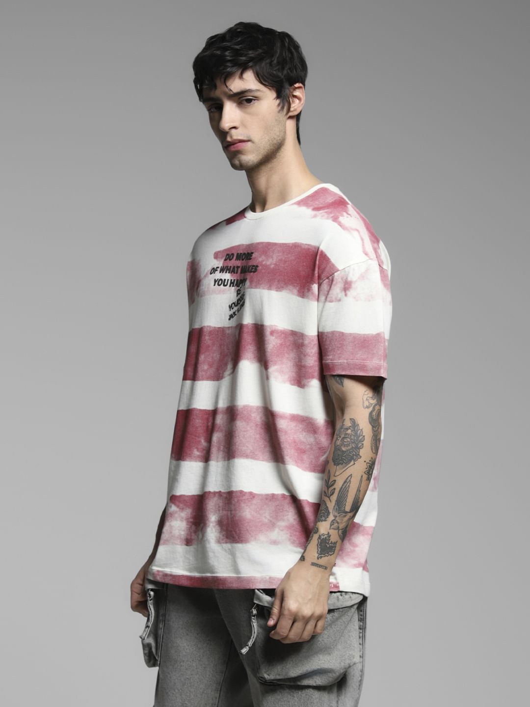 Red Colourblocked Cotton T-shirt