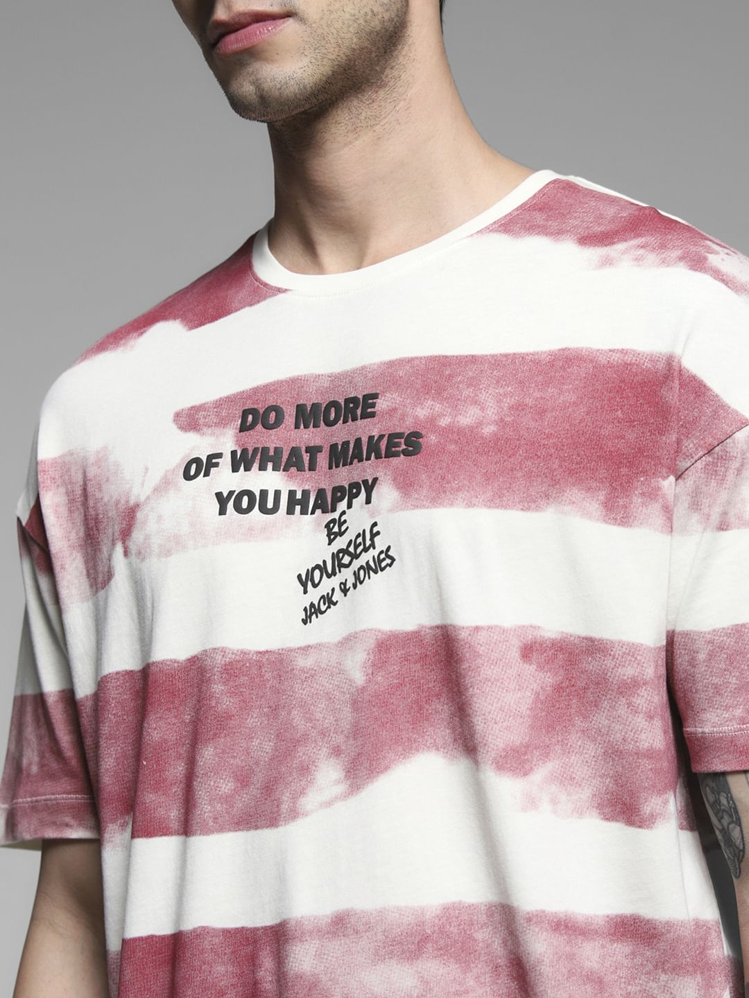 Red Colourblocked Cotton T-shirt