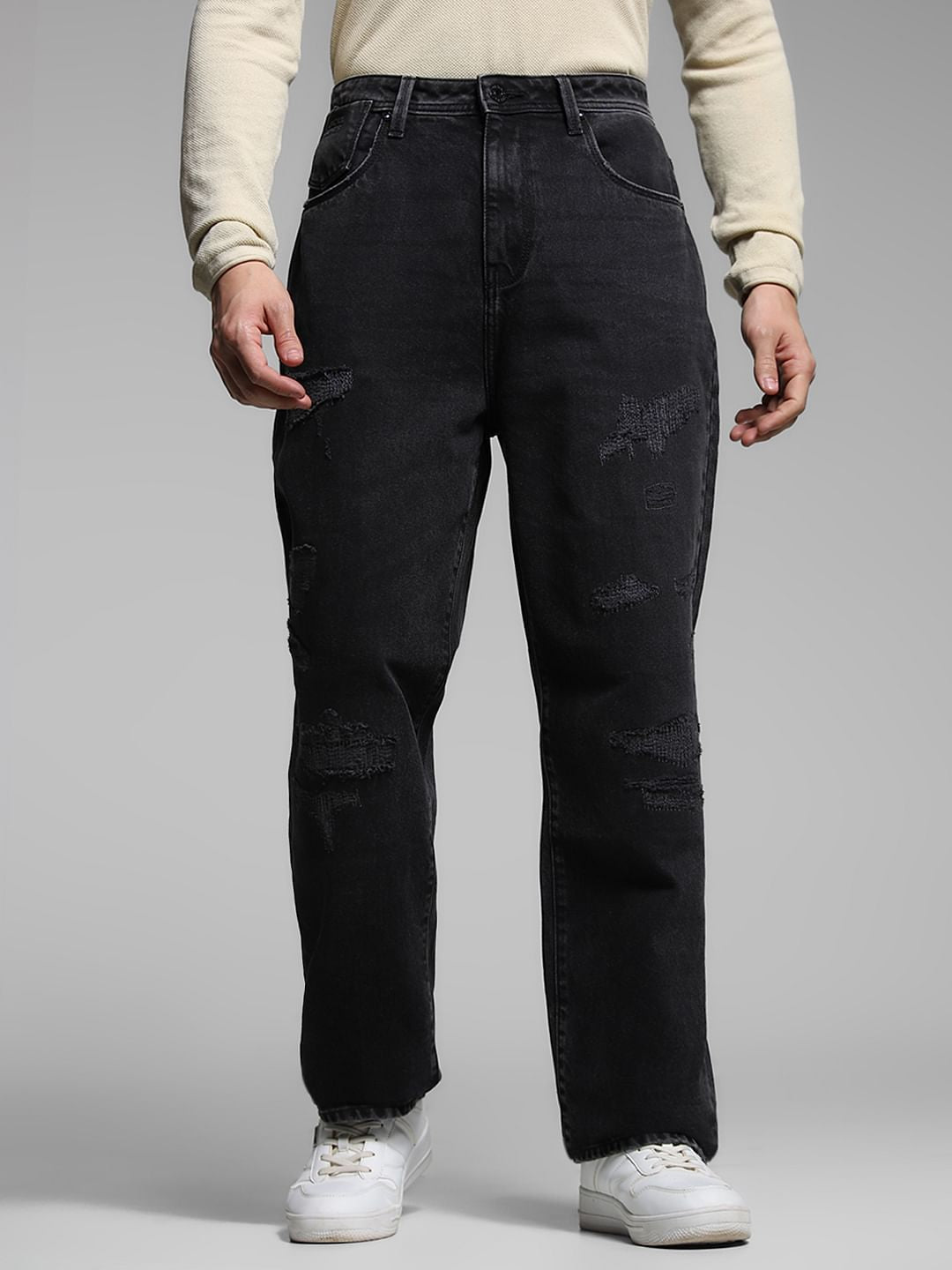 Black Distressed Dario Loose Fit Jeans
