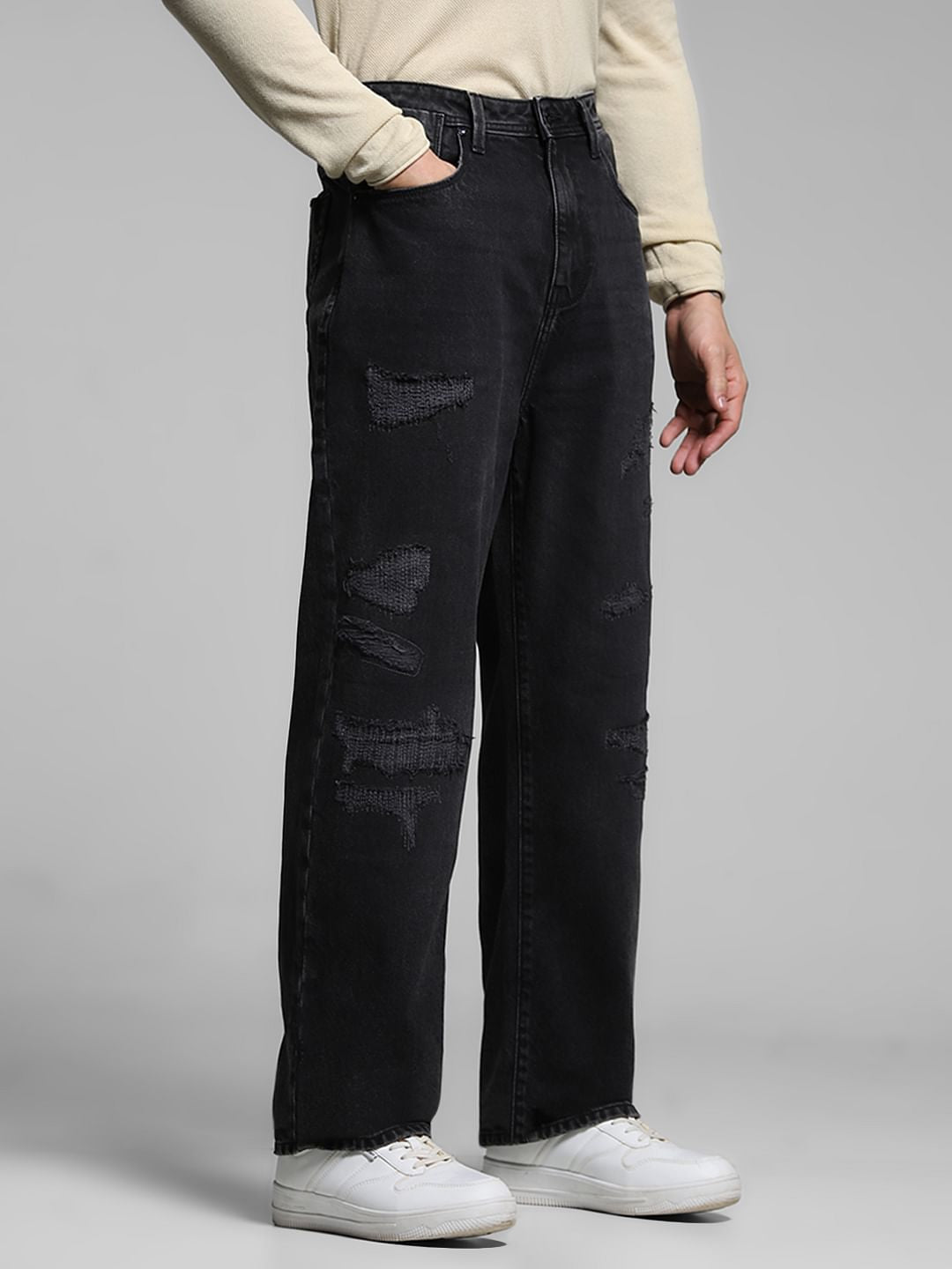 Black Distressed Dario Loose Fit Jeans