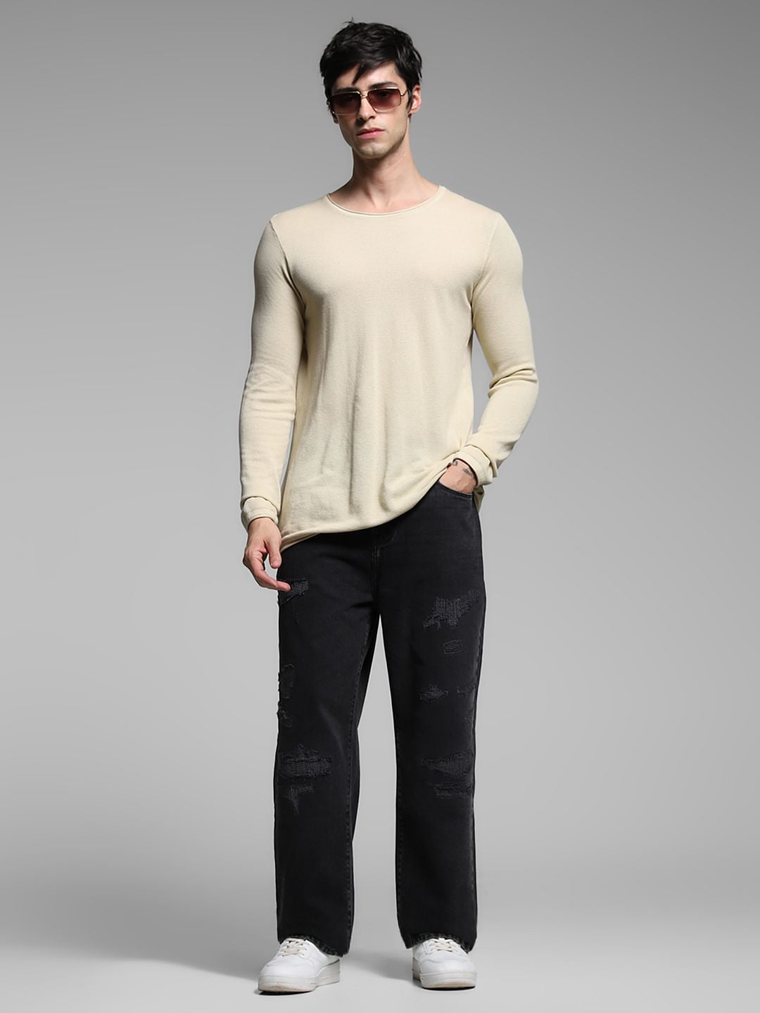 Black Distressed Dario Loose Fit Jeans