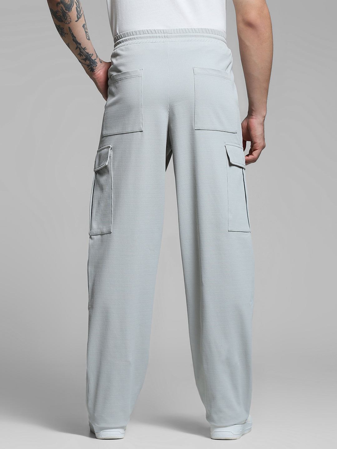 Grey Mid Rise Regular Fit Cargos