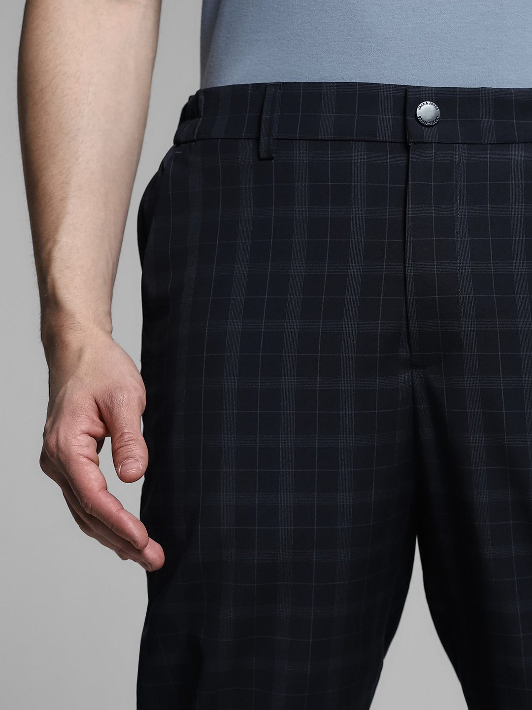 Navy Blue Check Print Pants
