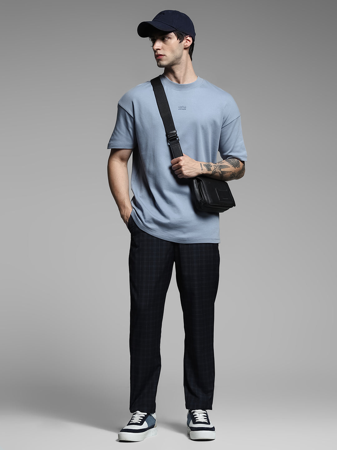 Navy Blue Check Print Pants