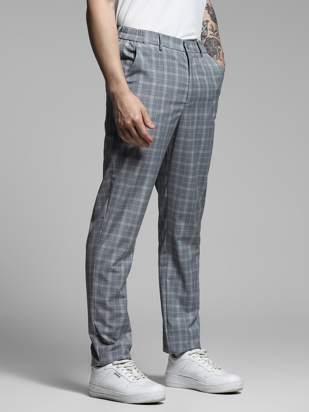 Light Grey Check Print Pants