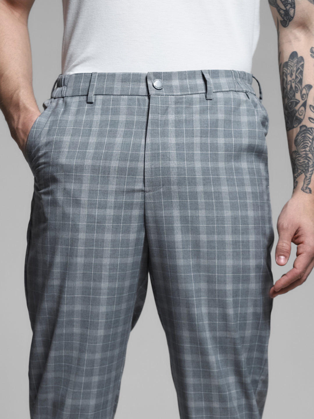 Light Grey Check Print Pants