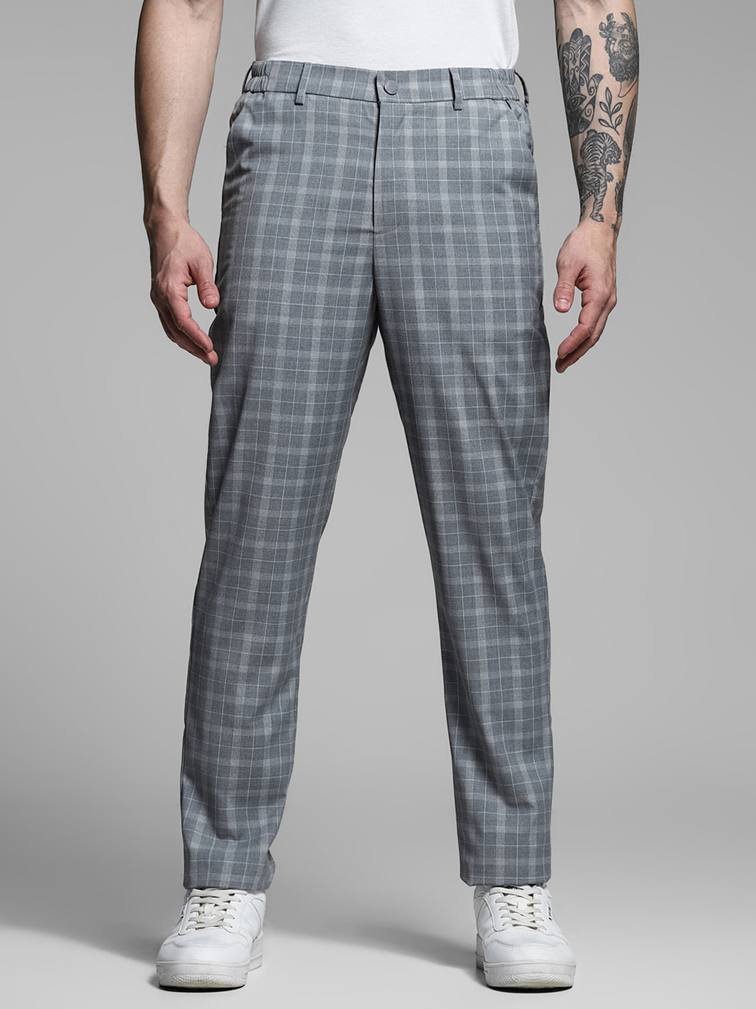 Light Grey Check Print Pants