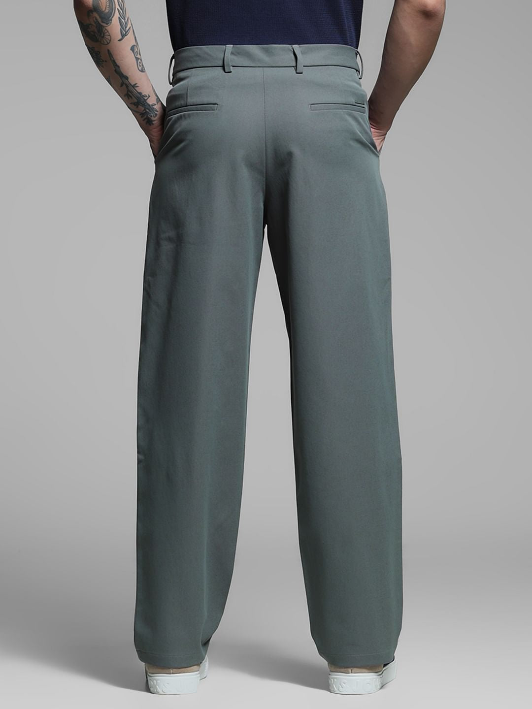 Green Mid Rise Loose Fit Pants