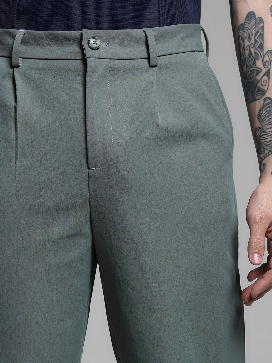 Green Mid Rise Loose Fit Pants