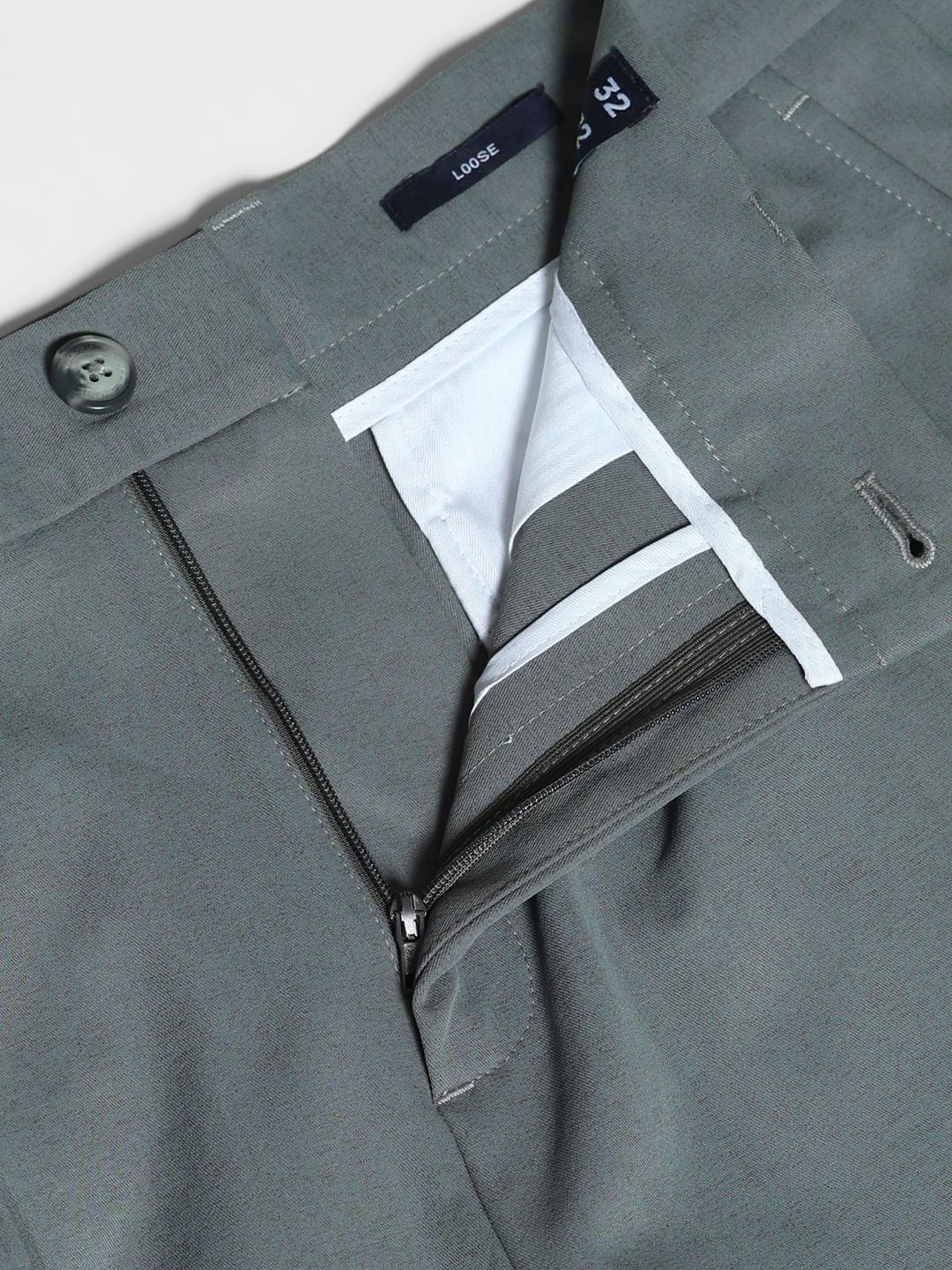 Green Mid Rise Loose Fit Pants