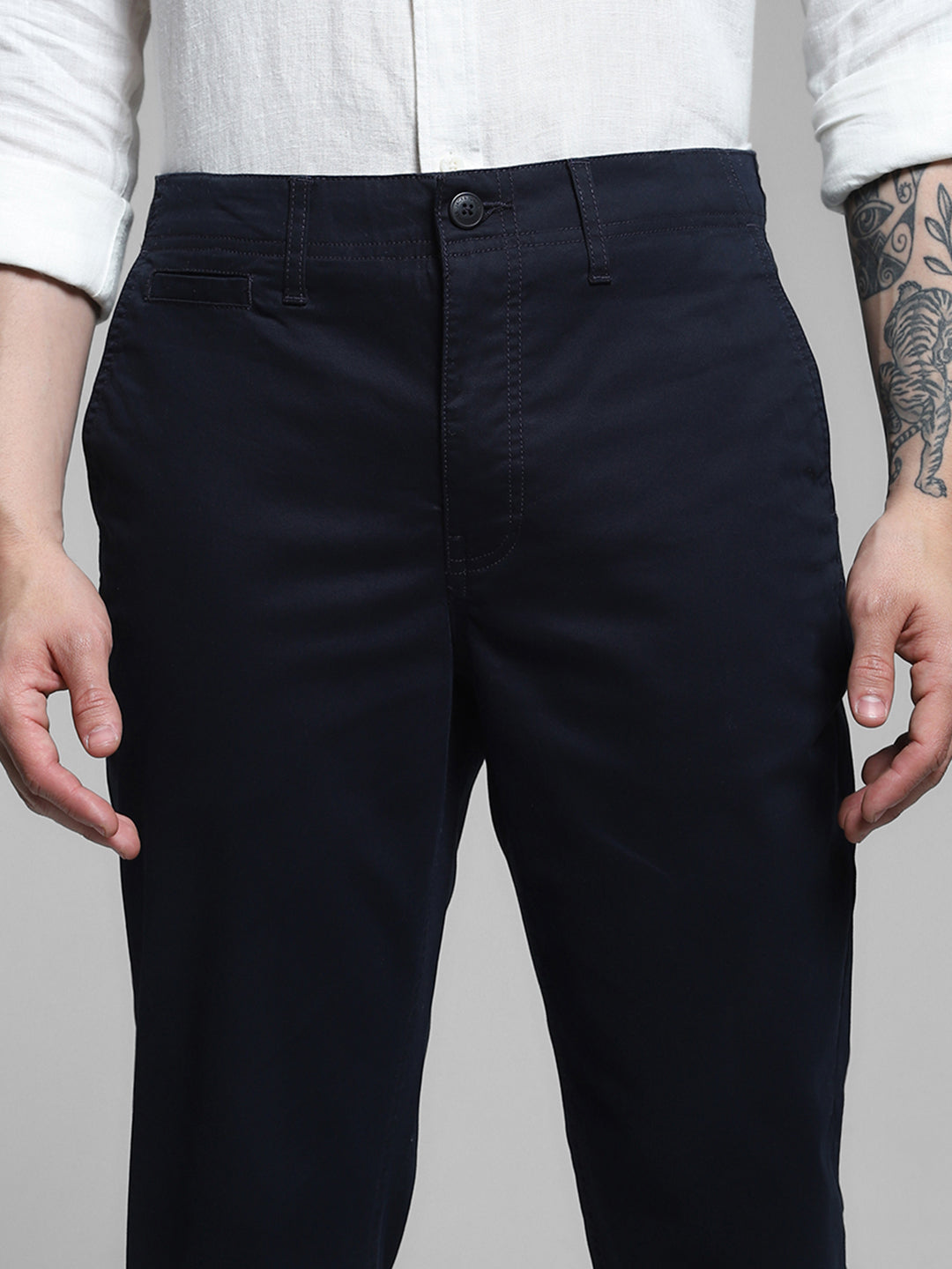 Men's Slim Fit Navy Blue Stretch Cotton Chinos