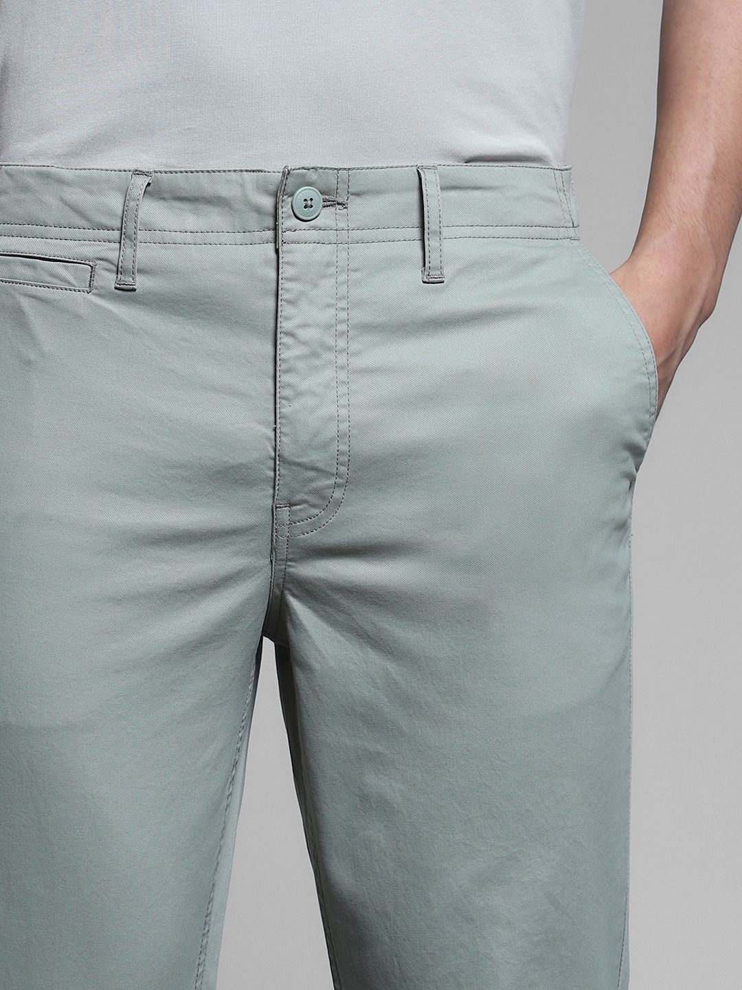 Light Green Mid Rise Slim Fit Pants