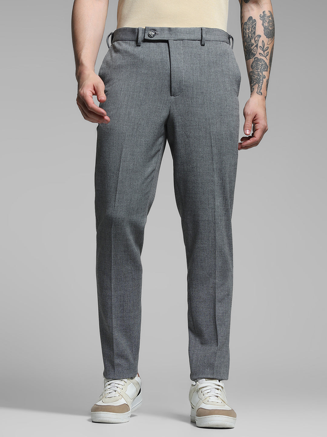 Dark Grey Mid Rise Slim Fit Pants