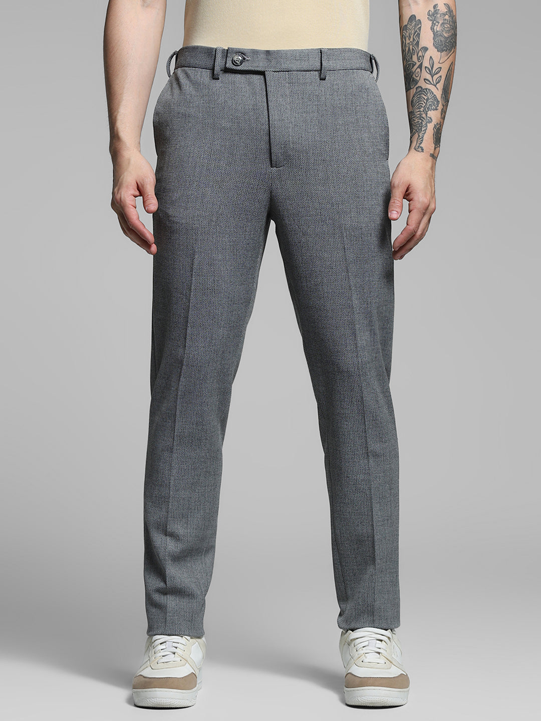 Dark Grey Mid Rise Slim Fit Pants