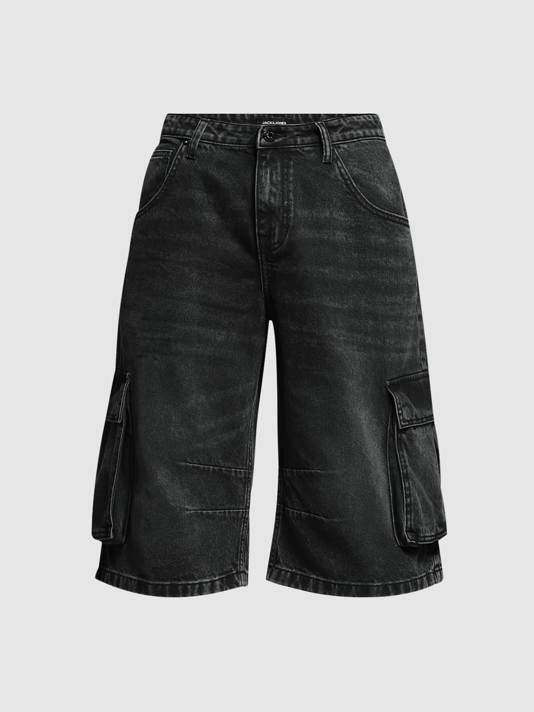 Black Korean Cargo Denim Shorts