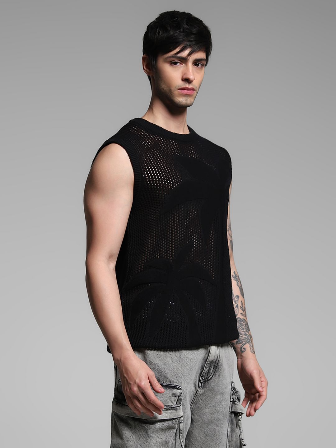 Black Knitted Sleeveless T-shirt