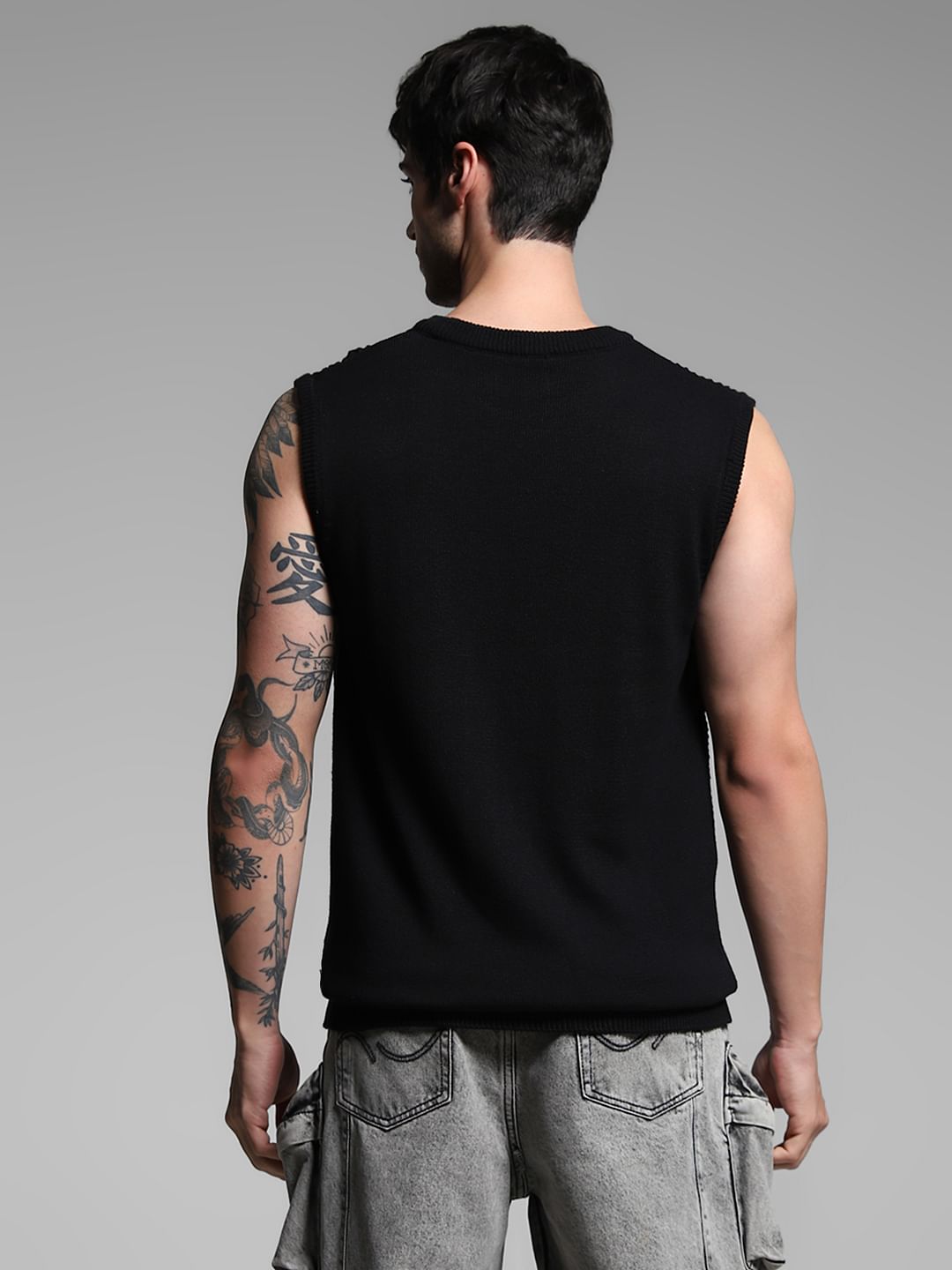Black Knitted Sleeveless T-shirt