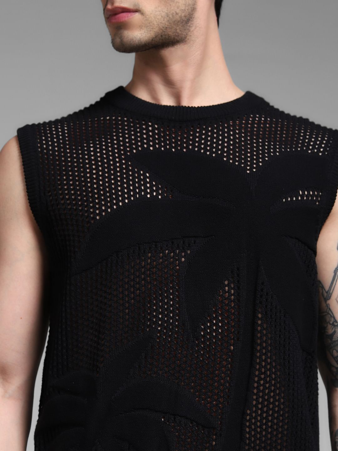 Black Knitted Sleeveless T-shirt