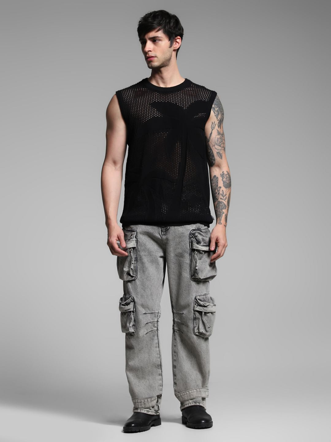 Black Knitted Sleeveless T-shirt