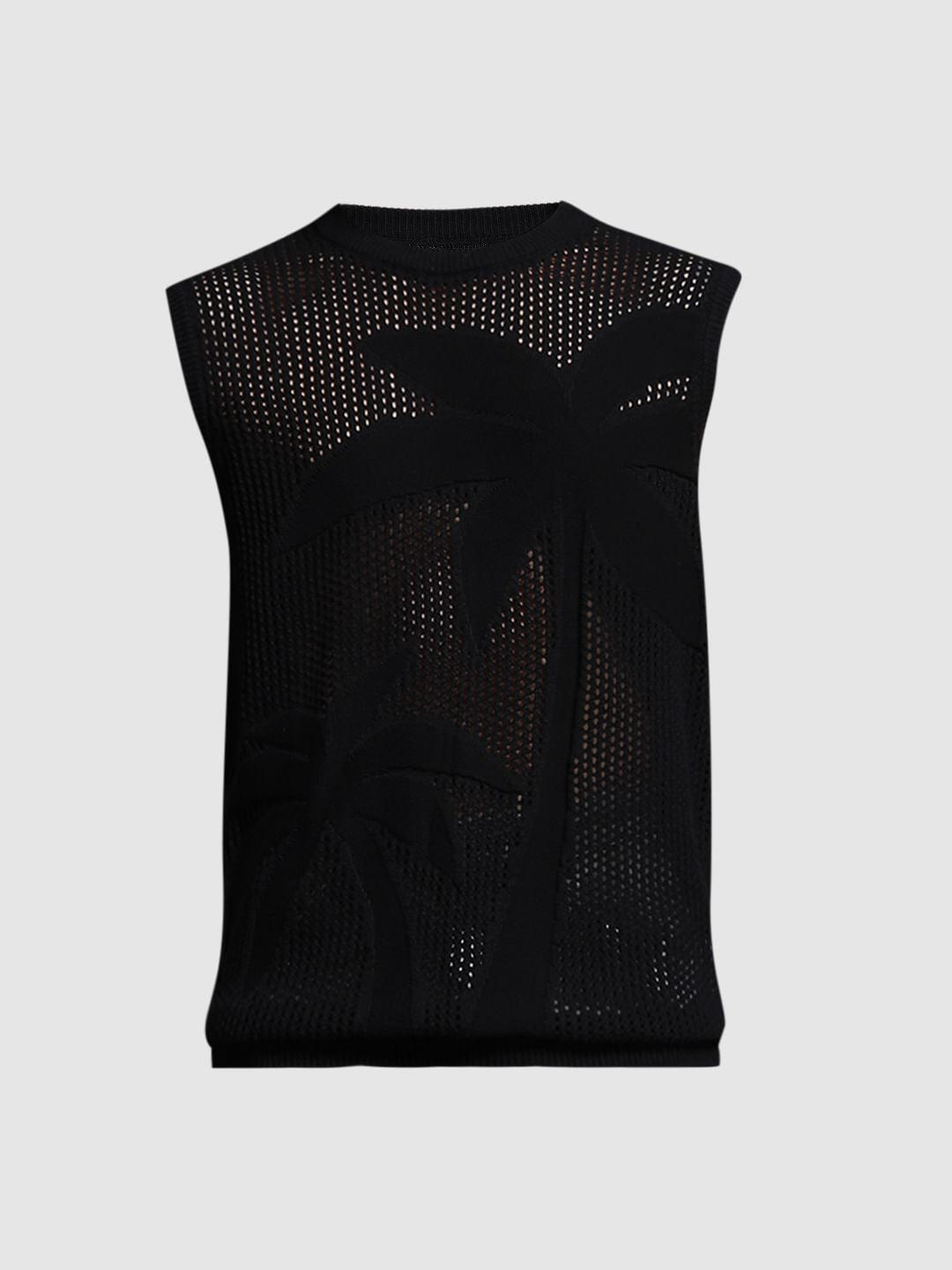 Black Knitted Sleeveless T-shirt