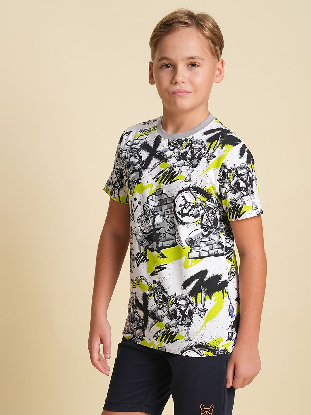Boys White Ninja Turtles Print T-shirt