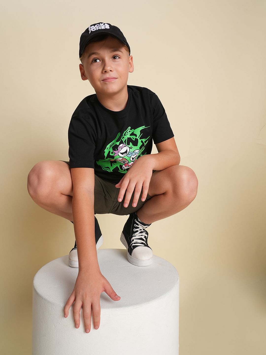 Boys Black Ninja Turtles Print T-shirt