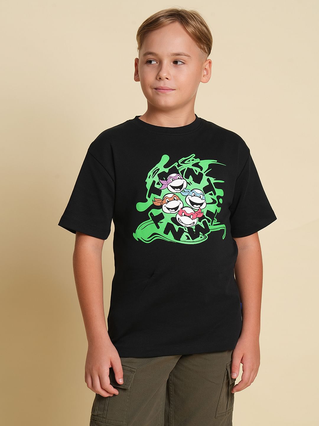 Boys Black Ninja Turtles Print T-shirt
