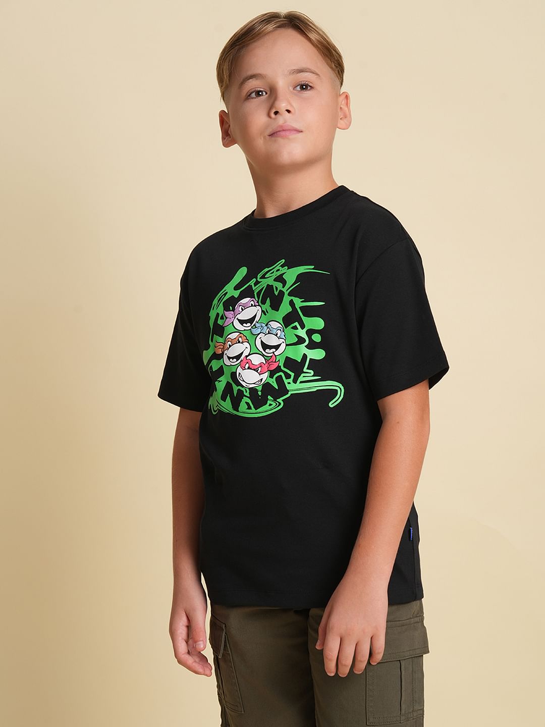 Boys Black Ninja Turtles Print T-shirt