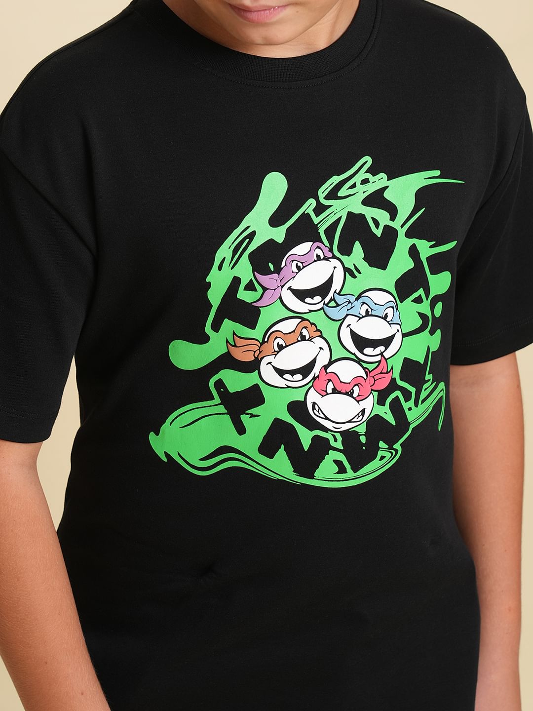 Boys Black Ninja Turtles Print T-shirt