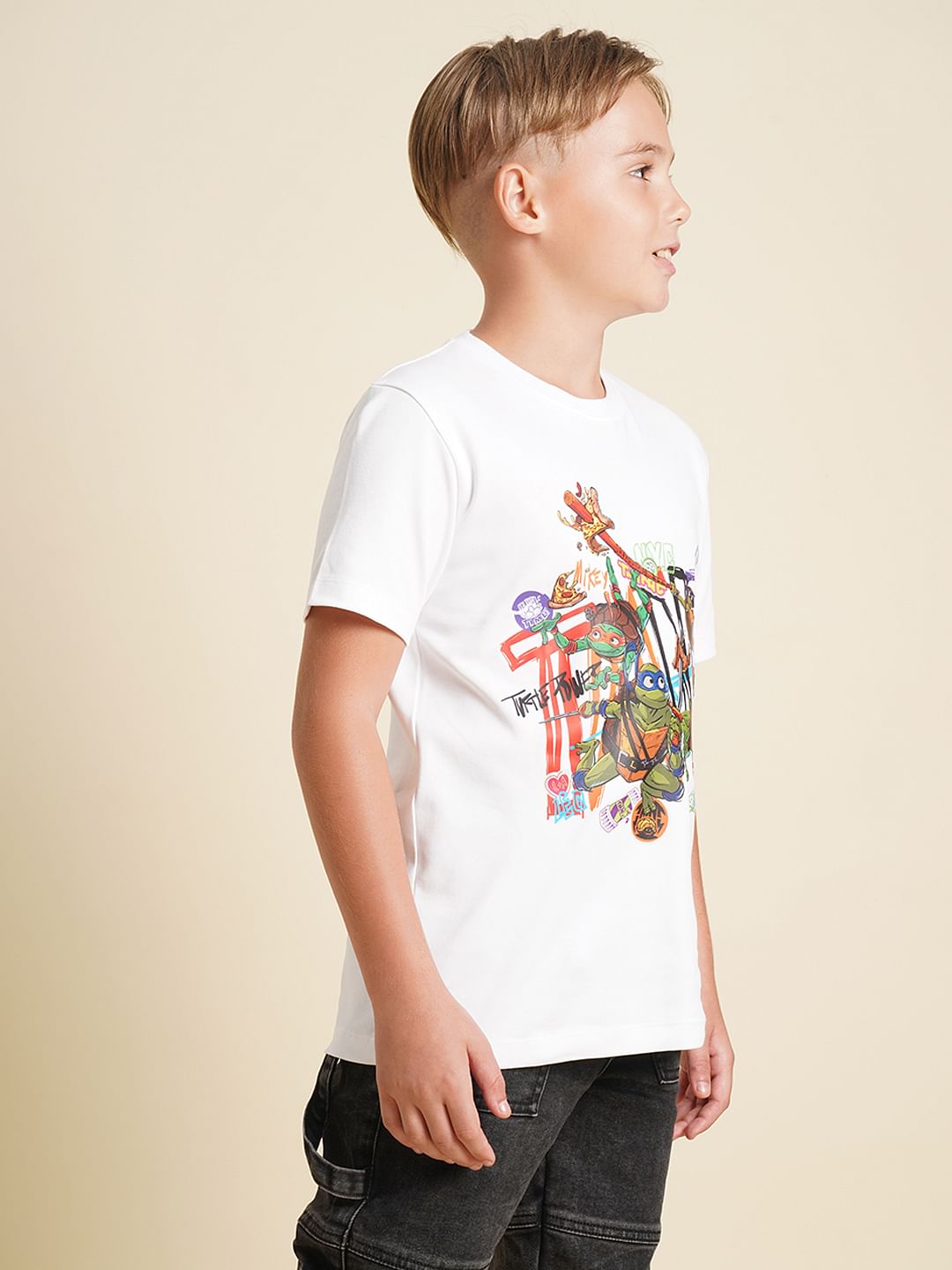Boys White Ninja Turtles Print T-shirt