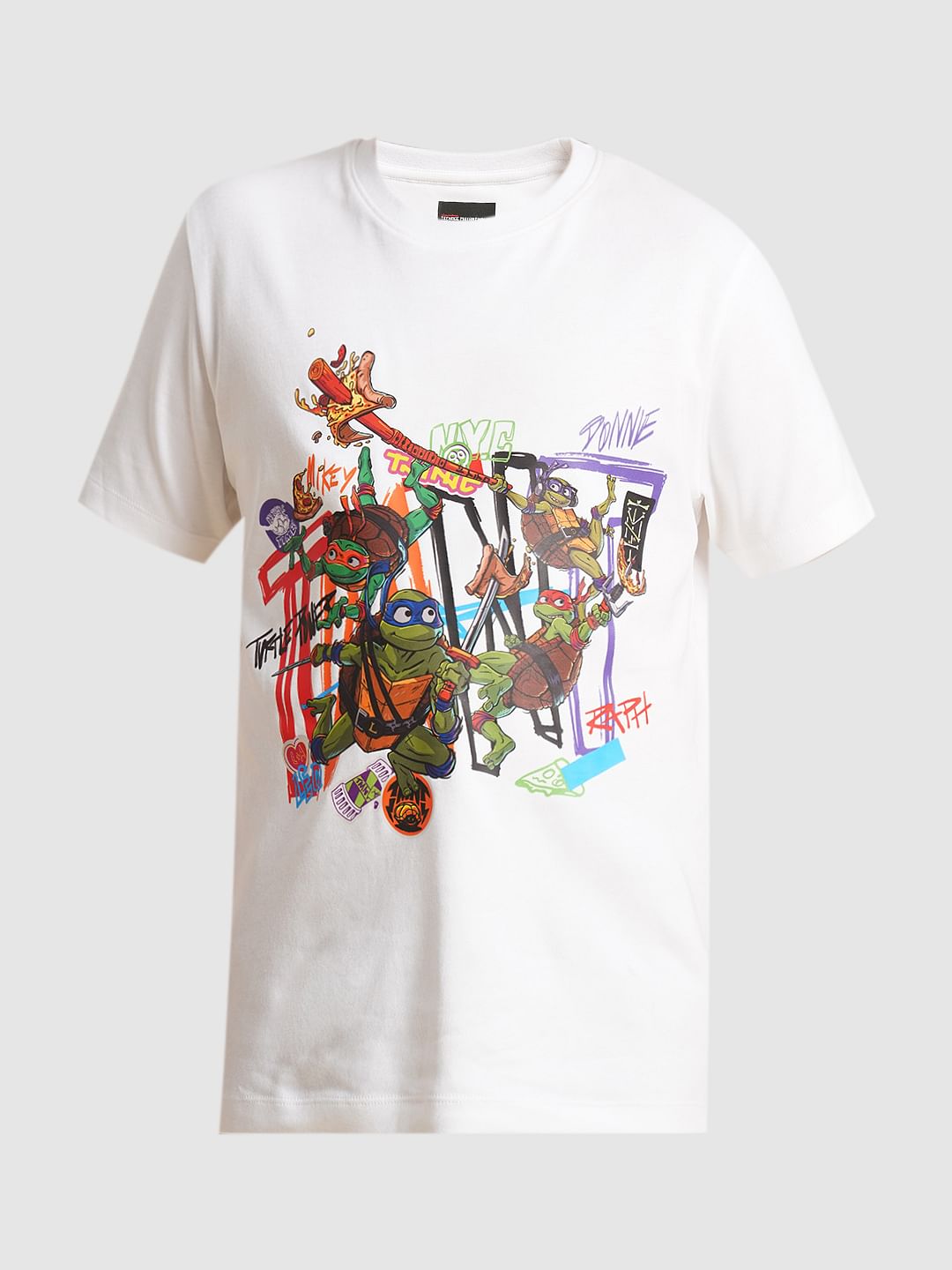 Boys White Ninja Turtles Print T-shirt