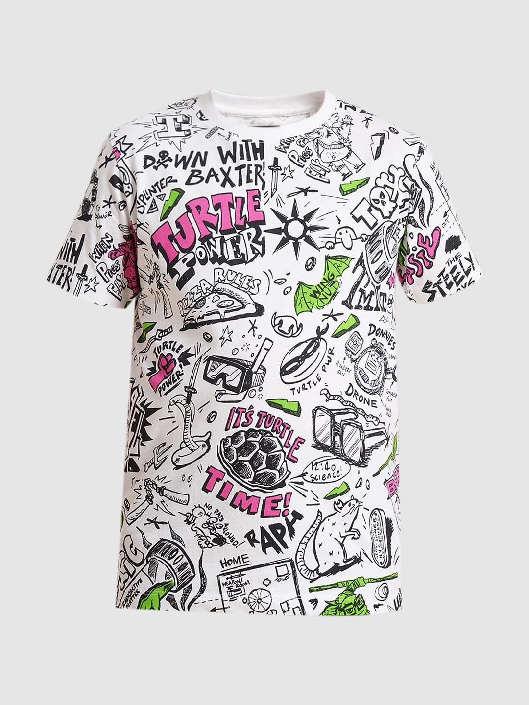 Boys White Ninja Turtles Doodle Print T-shirt