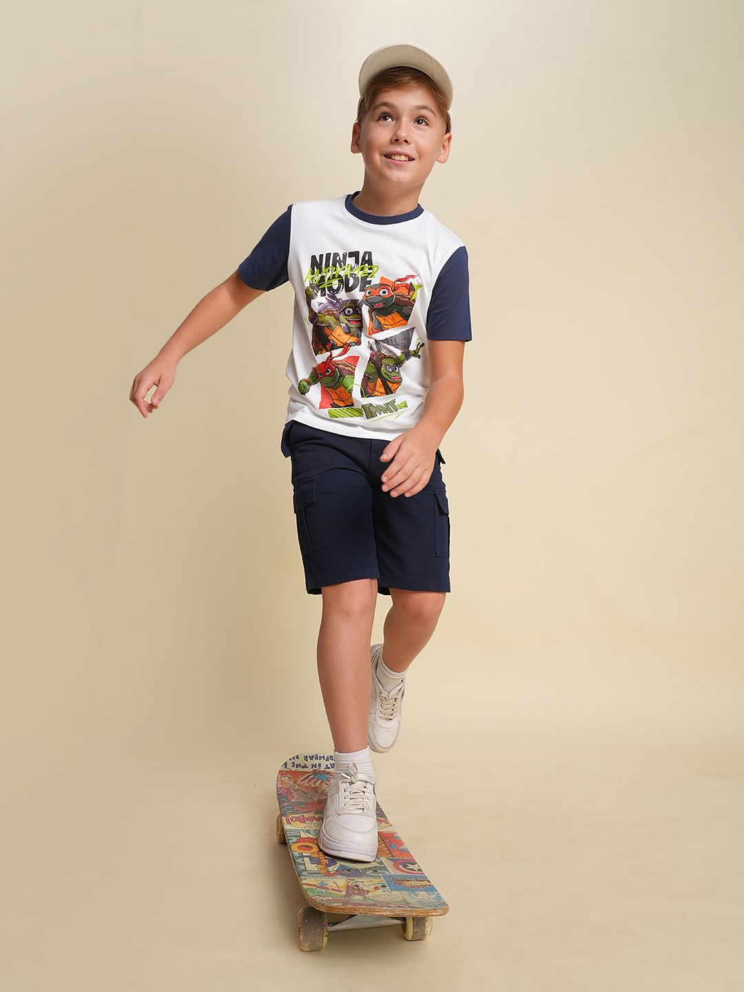 Boys White Ninja Turtles Print T-shirt