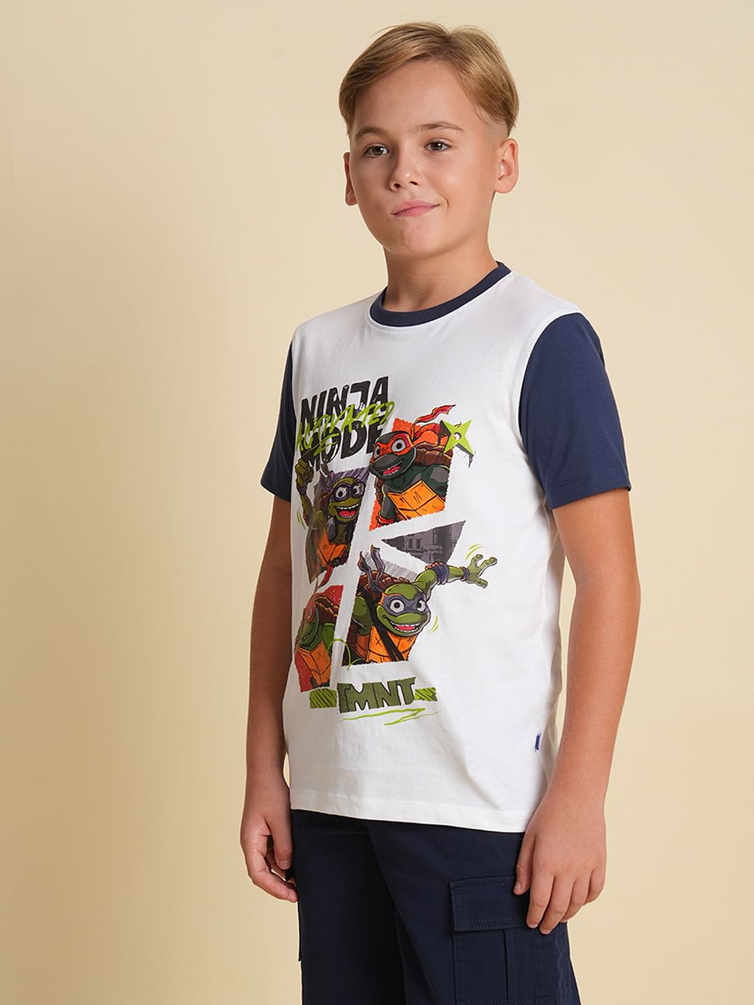 Boys White Ninja Turtles Print T-shirt