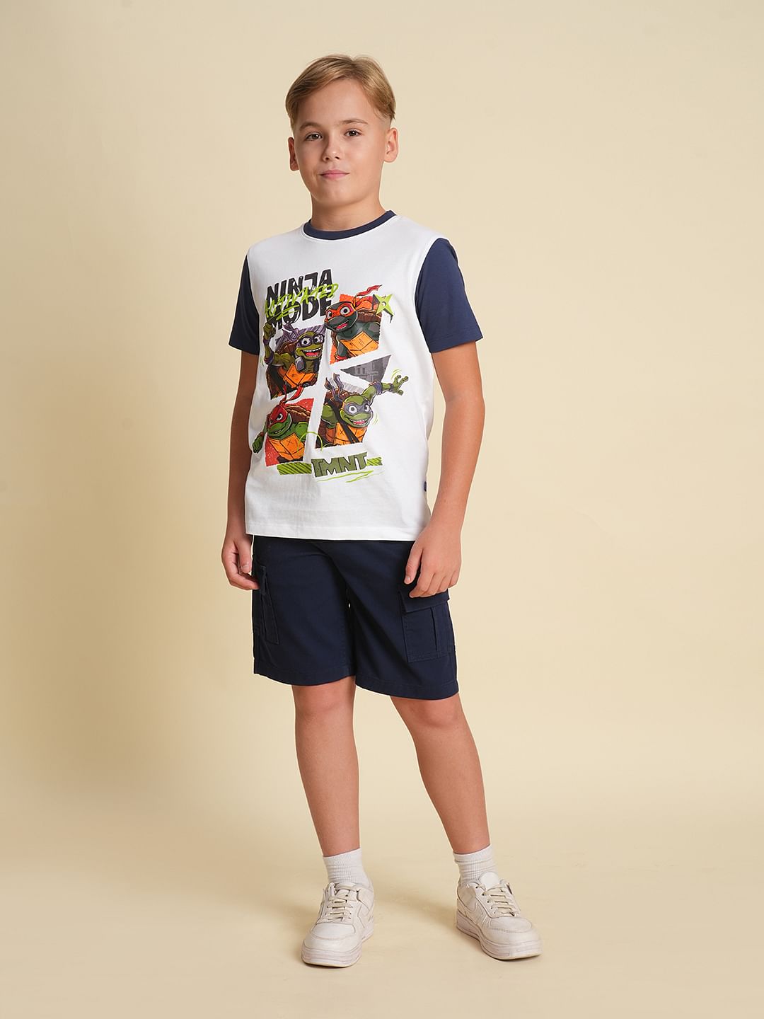 Boys White Ninja Turtles Print T-shirt