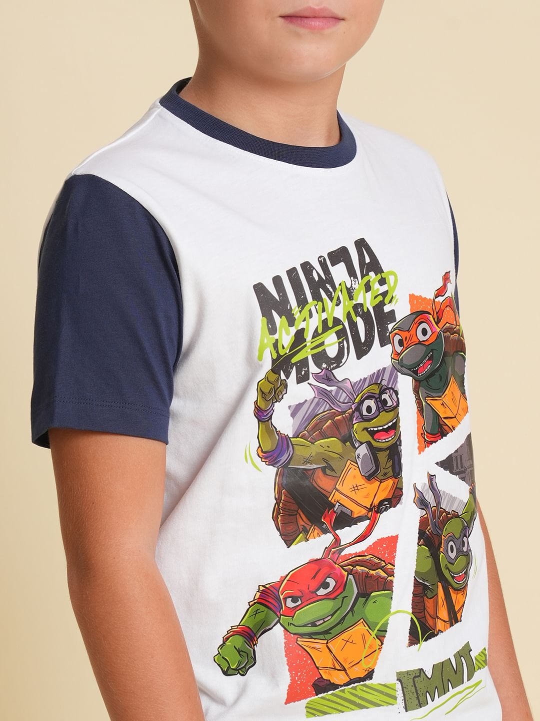Boys White Ninja Turtles Print T-shirt