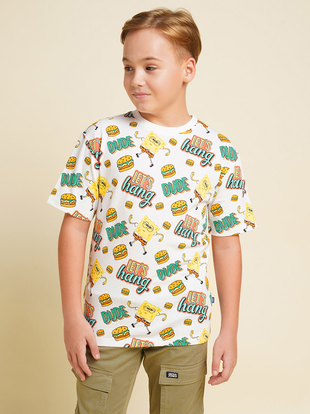 JACK&JONES JUNIOR Boys White SpongeBob Print T-shirt