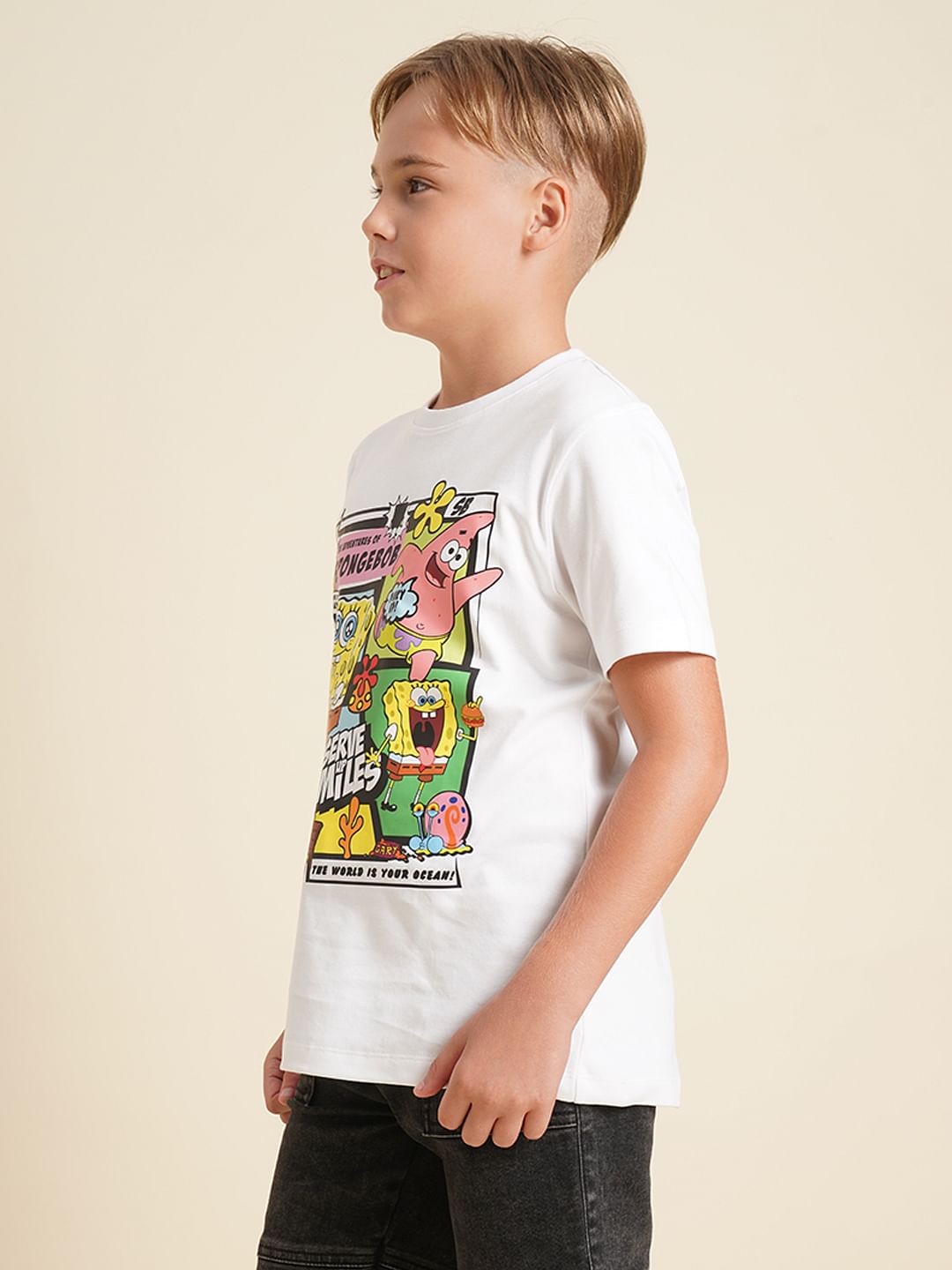 Boys White SpongeBob Print T-shirt